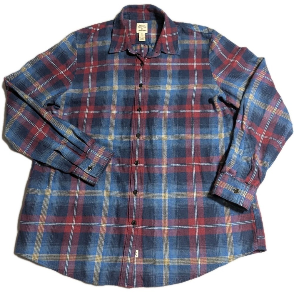 Blake Shelton x Lands'‎ End Flannel Shirt Women's XL 18 Blue Red Plaid Cotton